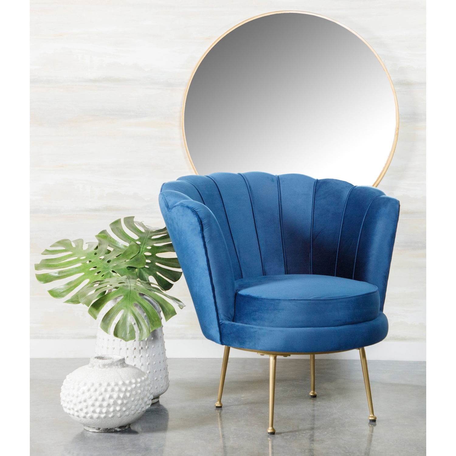 Channeled Tufted Barrel Accent Chair Blue