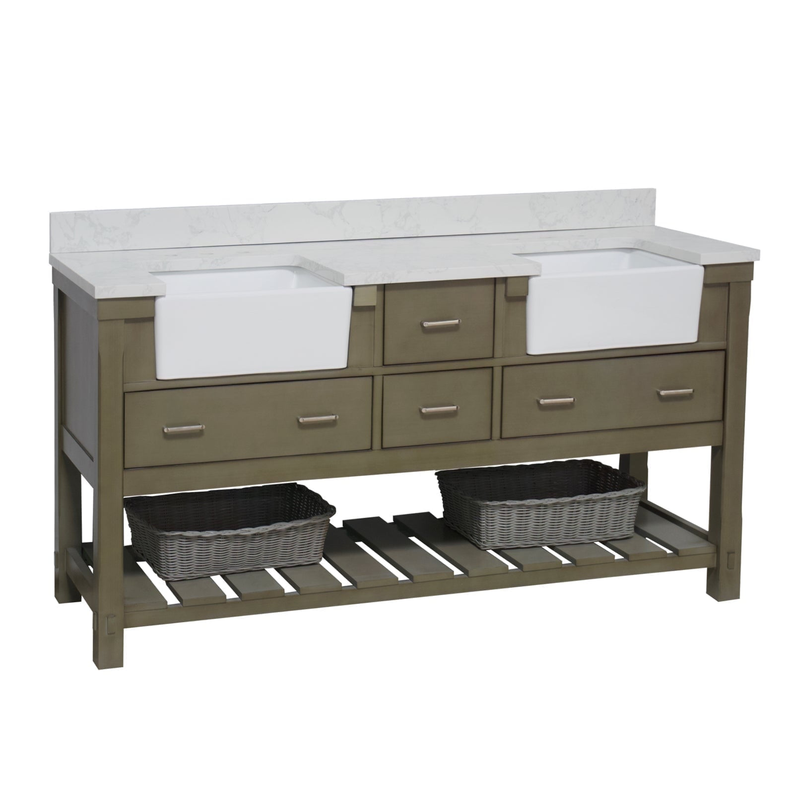 Charlotte 72" Farmhouse Bathroom Vanity with Weathered Gray Cabinet and Engineered Carrara Top