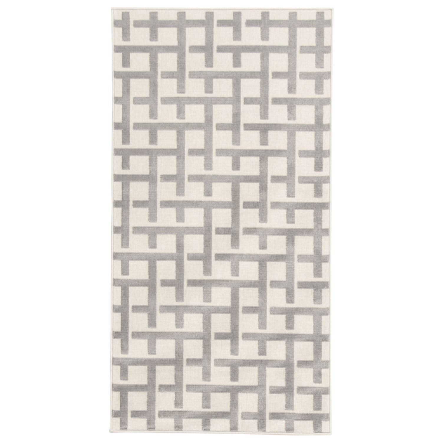 Chaudhary Living 2.5' x 5' Checkered Rectangular Outdoor Area Throw Rug - Gray and Cream