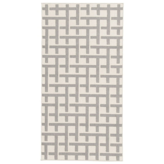 Chaudhary Living 2.5' x 5' Checkered Rectangular Outdoor Area Throw Rug - Gray and Cream