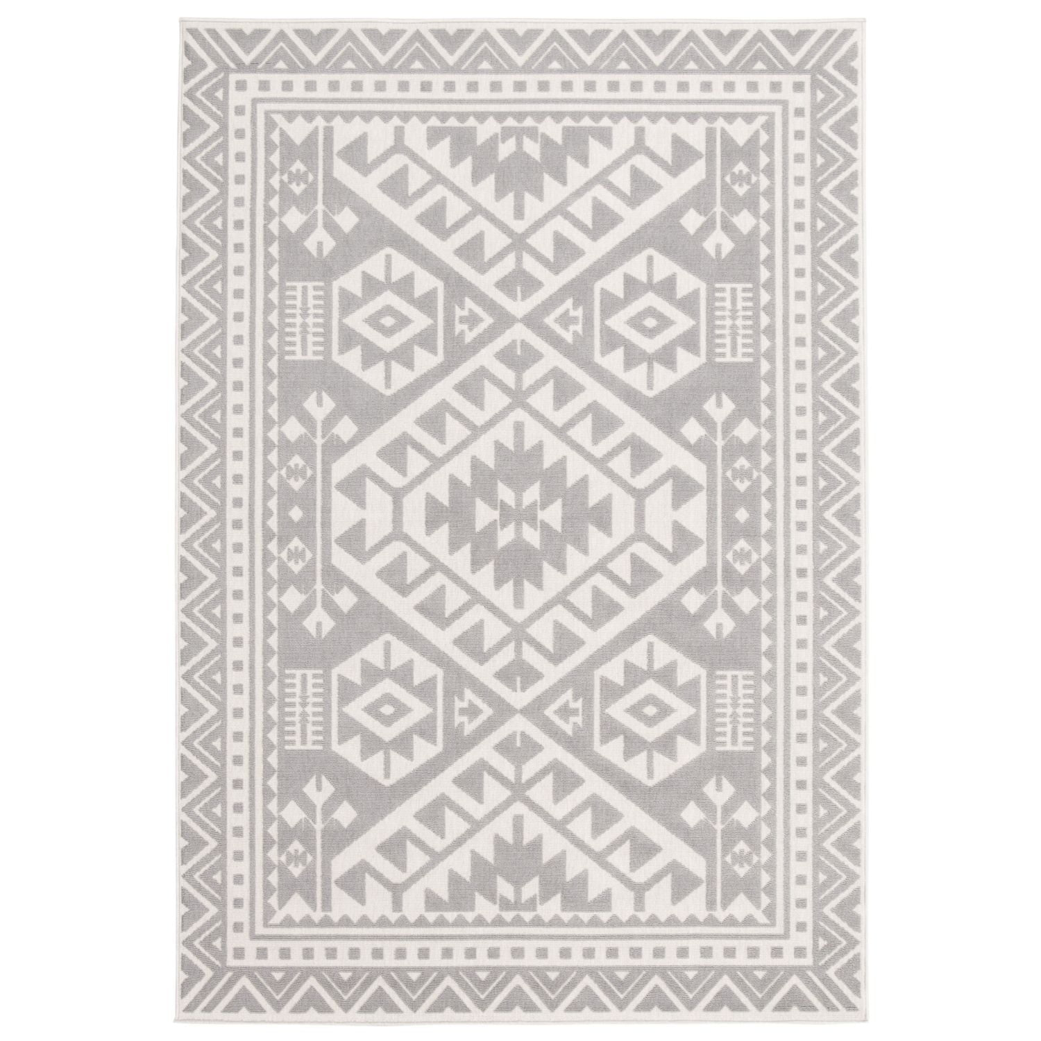 Chaudhary Living 4.5' x 6.5' Geometric Rectangular Outdoor Area Throw Rug - Gray and Cream