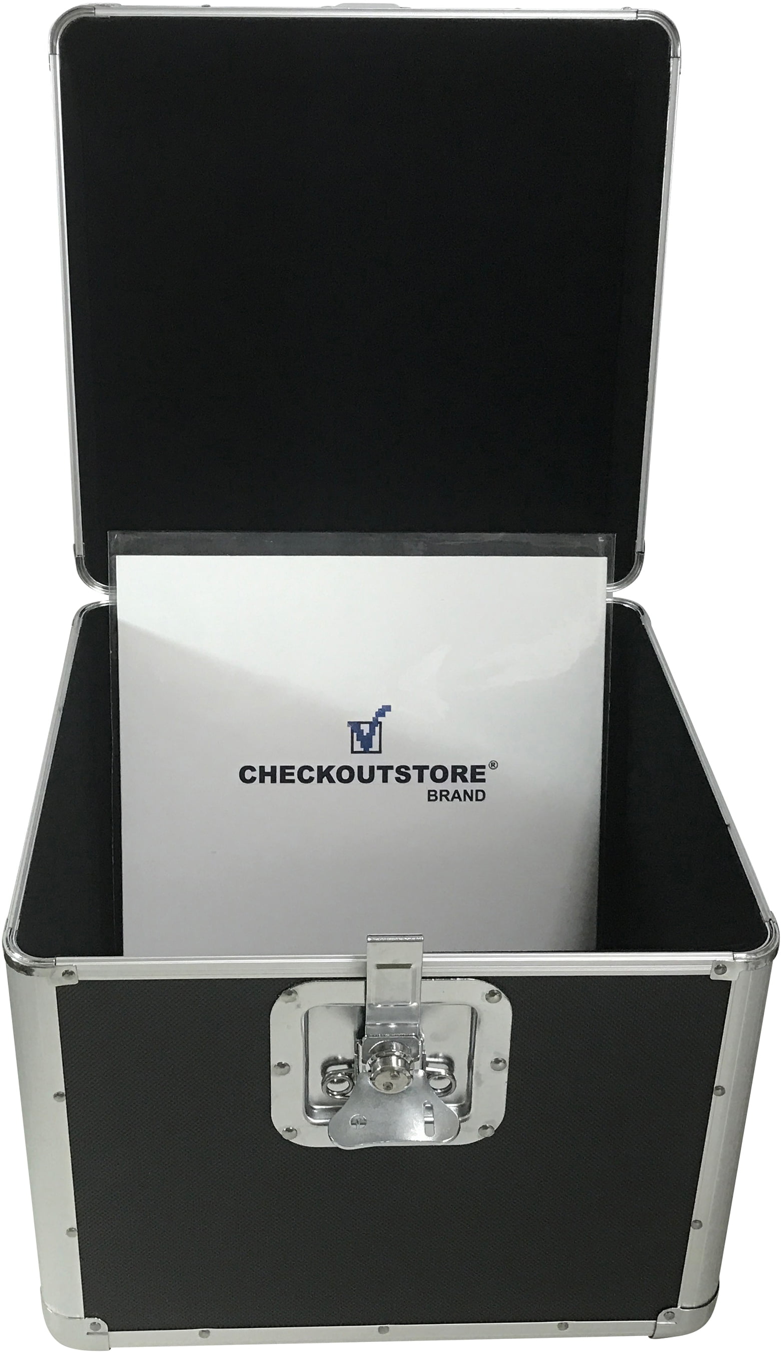 CheckOutStore Black Aluminum 12" LP Vinyl Record Storage Box (Holds 100 Records)
