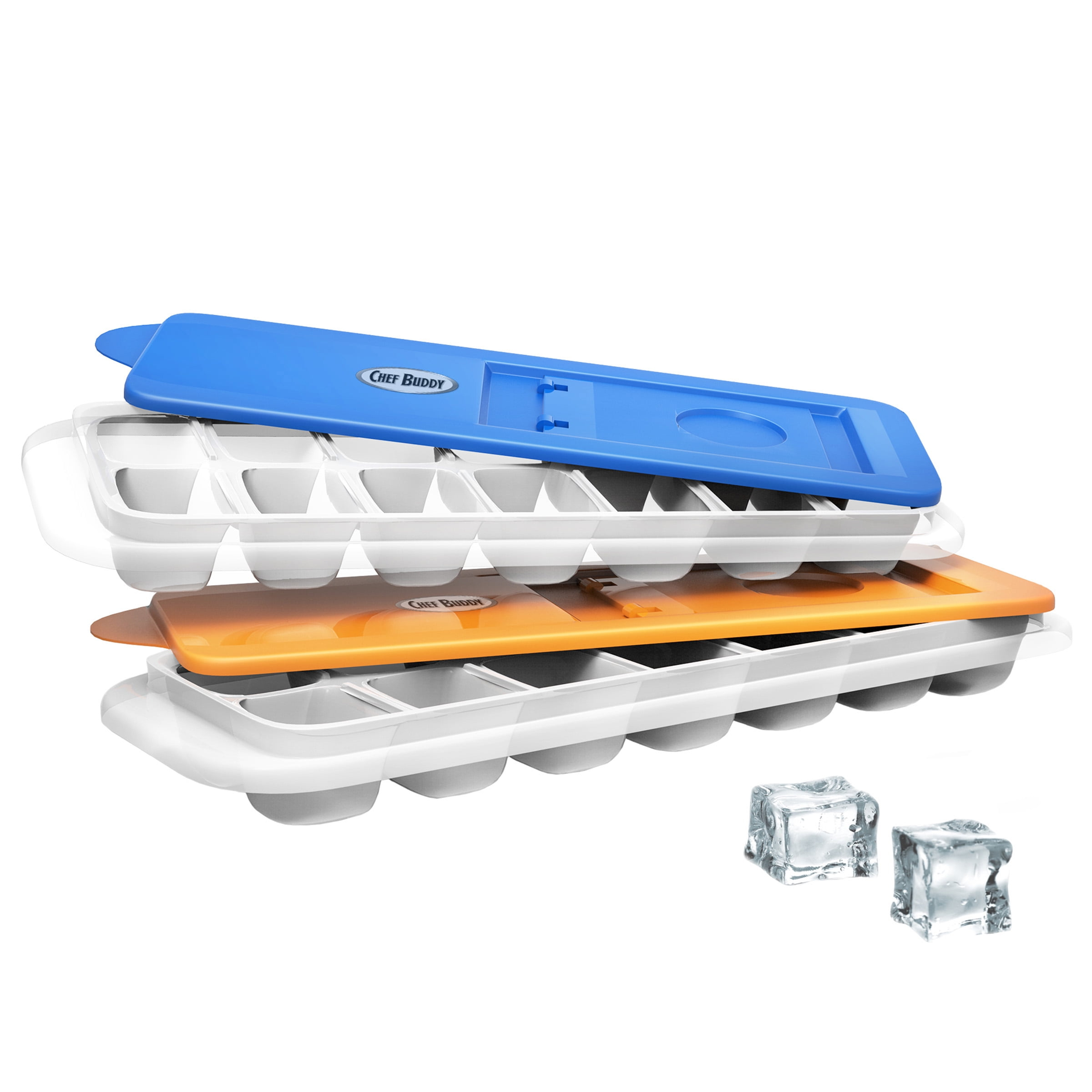 Chef Buddy Set of 2 Easy-Fill Ice Cube Trays with Lids, Multicolored