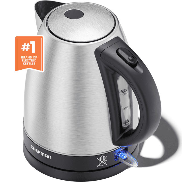 Chefman Rapid Boil 1.7L Electric Kettle w/ Swivel Base, Auto Shut Off - Stainless Steel