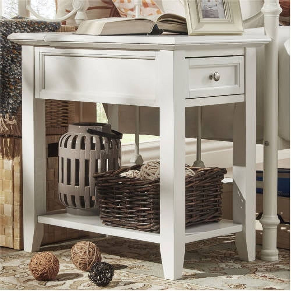 Chelsea Lane Wood End Table with Drawer and Lift-top Power Outlet, White