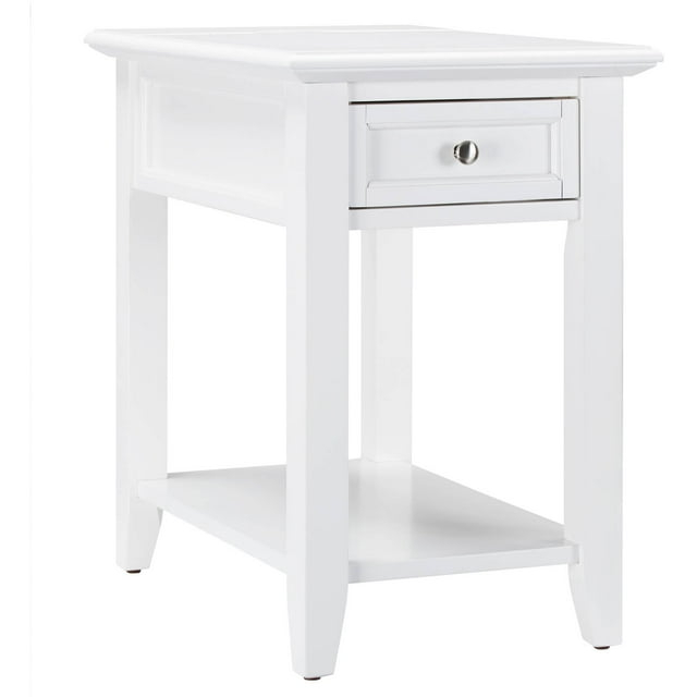 Chelsea Lane Wood End Table with Drawer and Lift-top Power Outlet, White