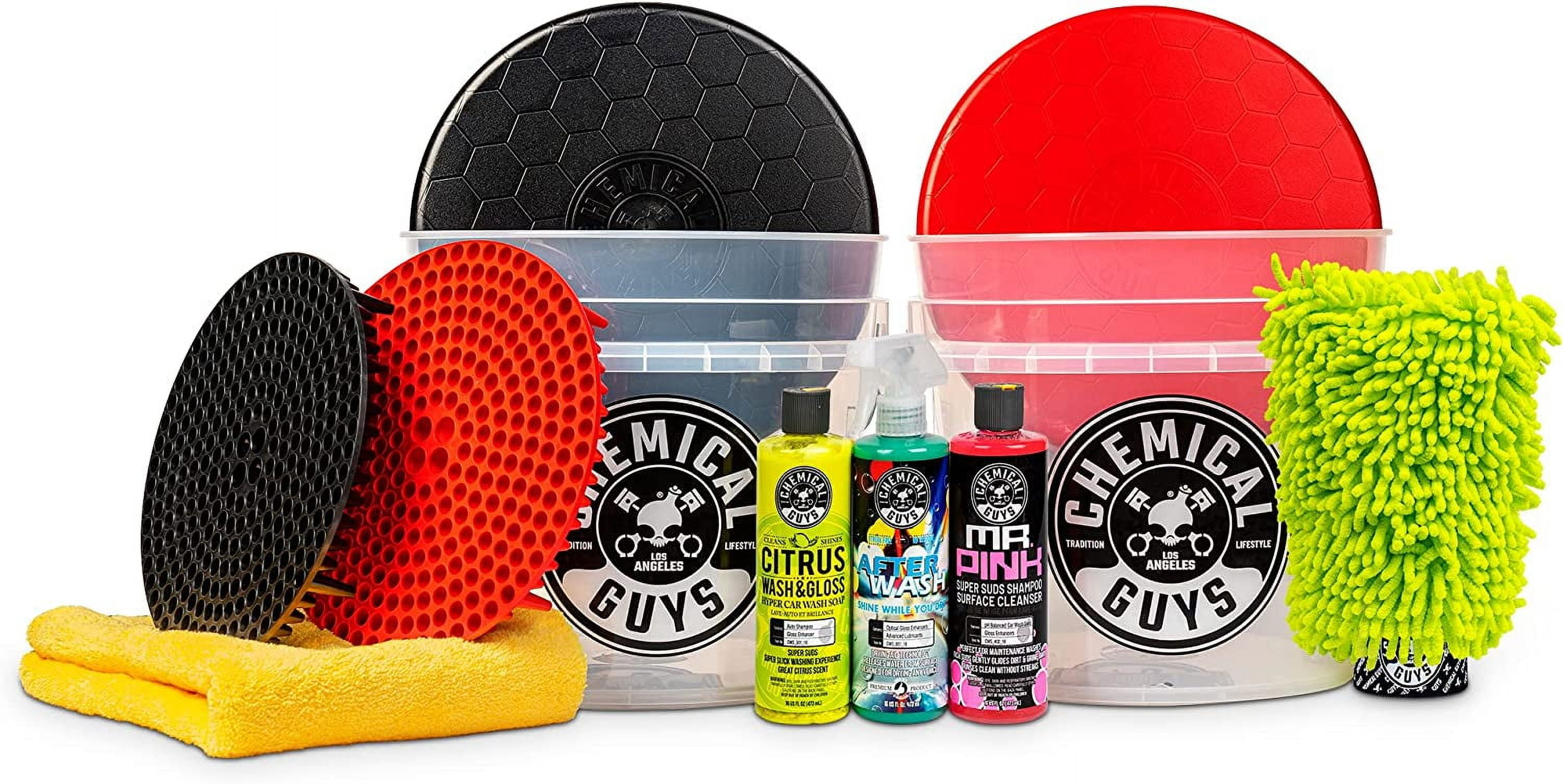 Chemical Guys HOL129 Best Two Car Wash Bucket Kit to Wash & Dry (11 Items Including 3 16 oz. Chemicals)