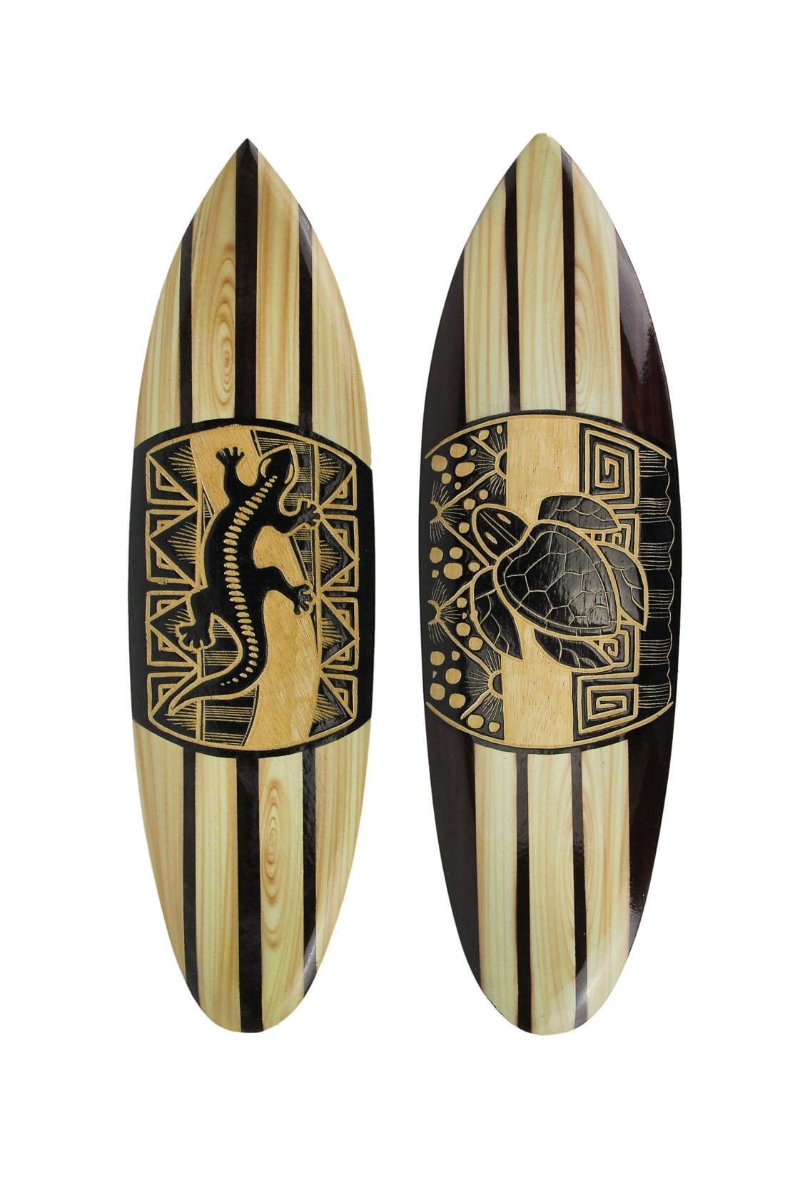 Chesapeake Bay Ltd Carved Wood Surfboards Tiki Lizard Turtle Wall Hanging Art (Set Of 2)