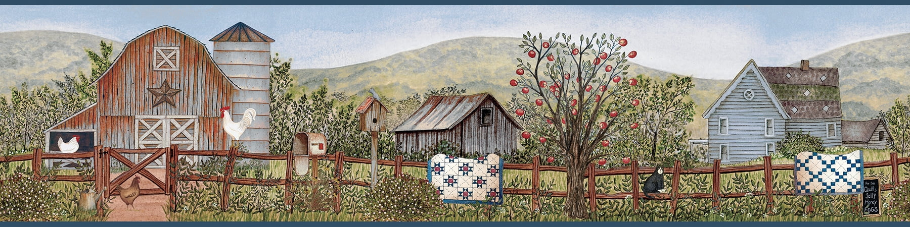 Chesapeake Clarksville Blue Farm Border Wall Decals, 6-in by 15-ft, 7.5 sq. ft