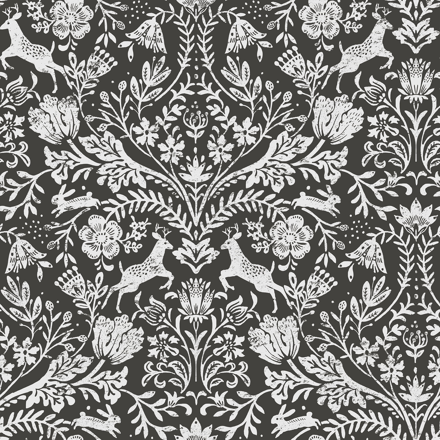 Chesapeake Forest Dance Charcoal Damask Wallpaper