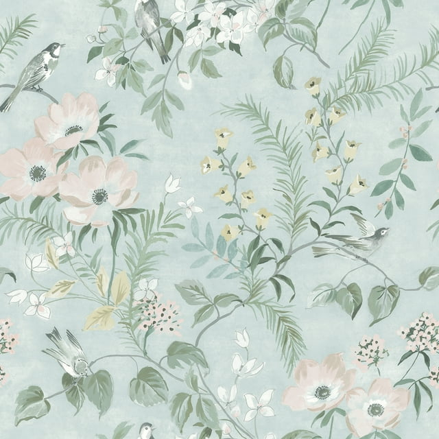 Chesapeake Frederique Mint Floral Wallpaper, 20.5-in by 33-ft, 56.38 sq. ft.