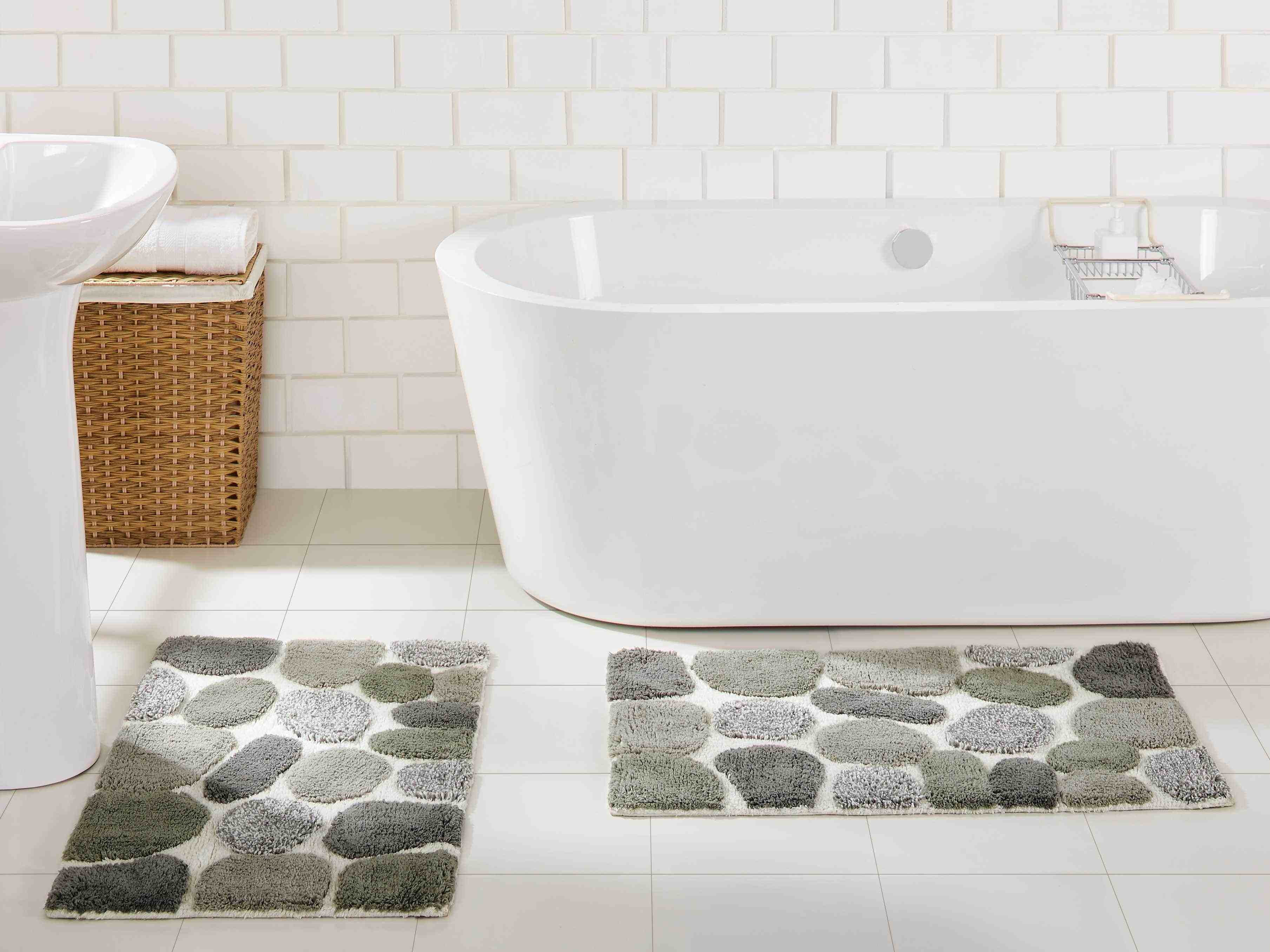 Chesapeake Geometric Grey Cotton Bath Rug, Non-Slip Backing (2 Count)