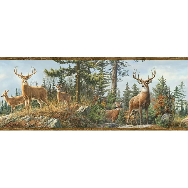 Chesapeake HTM48463B Fern Purple Whitetail Portrait Wallpaper Border