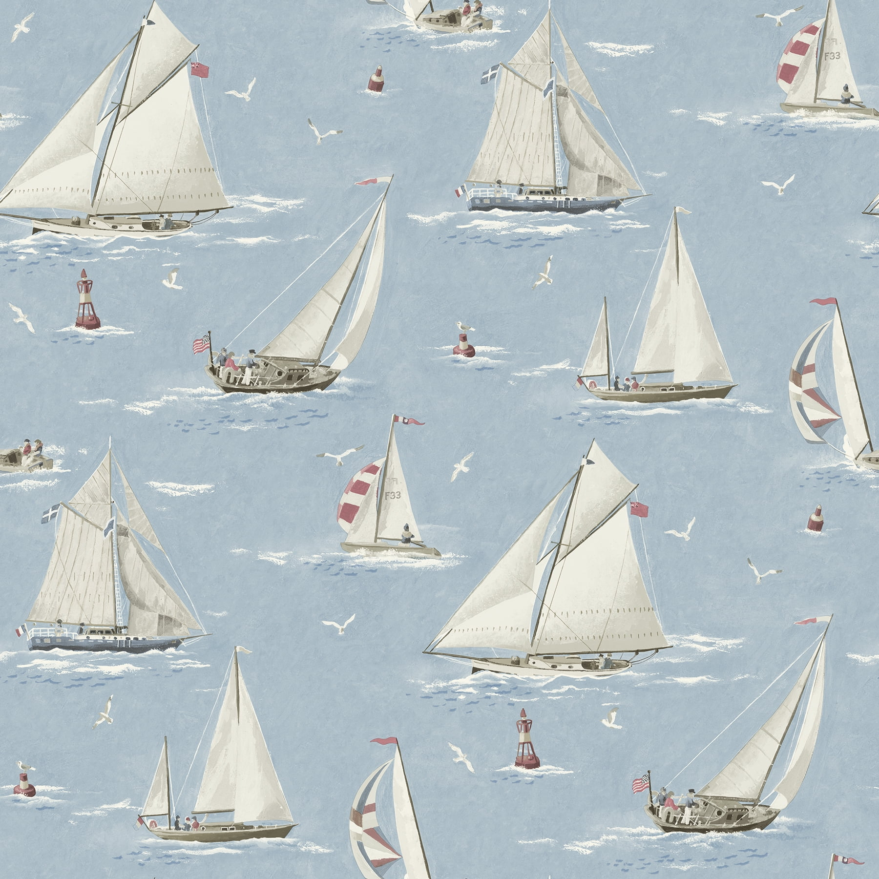 Chesapeake Leeward Light Blue Sailboat Wallpaper