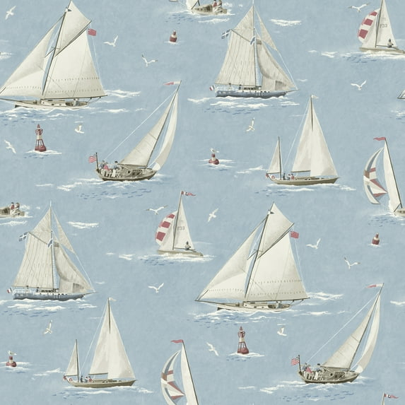 Chesapeake Leeward Light Blue Sailboat Wallpaper