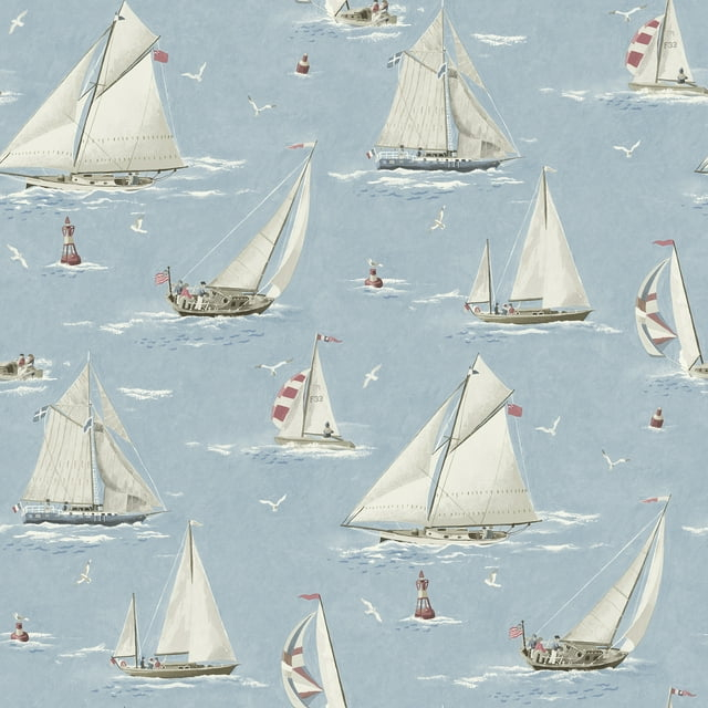 Chesapeake Leeward Light Blue Sailboat Wallpaper