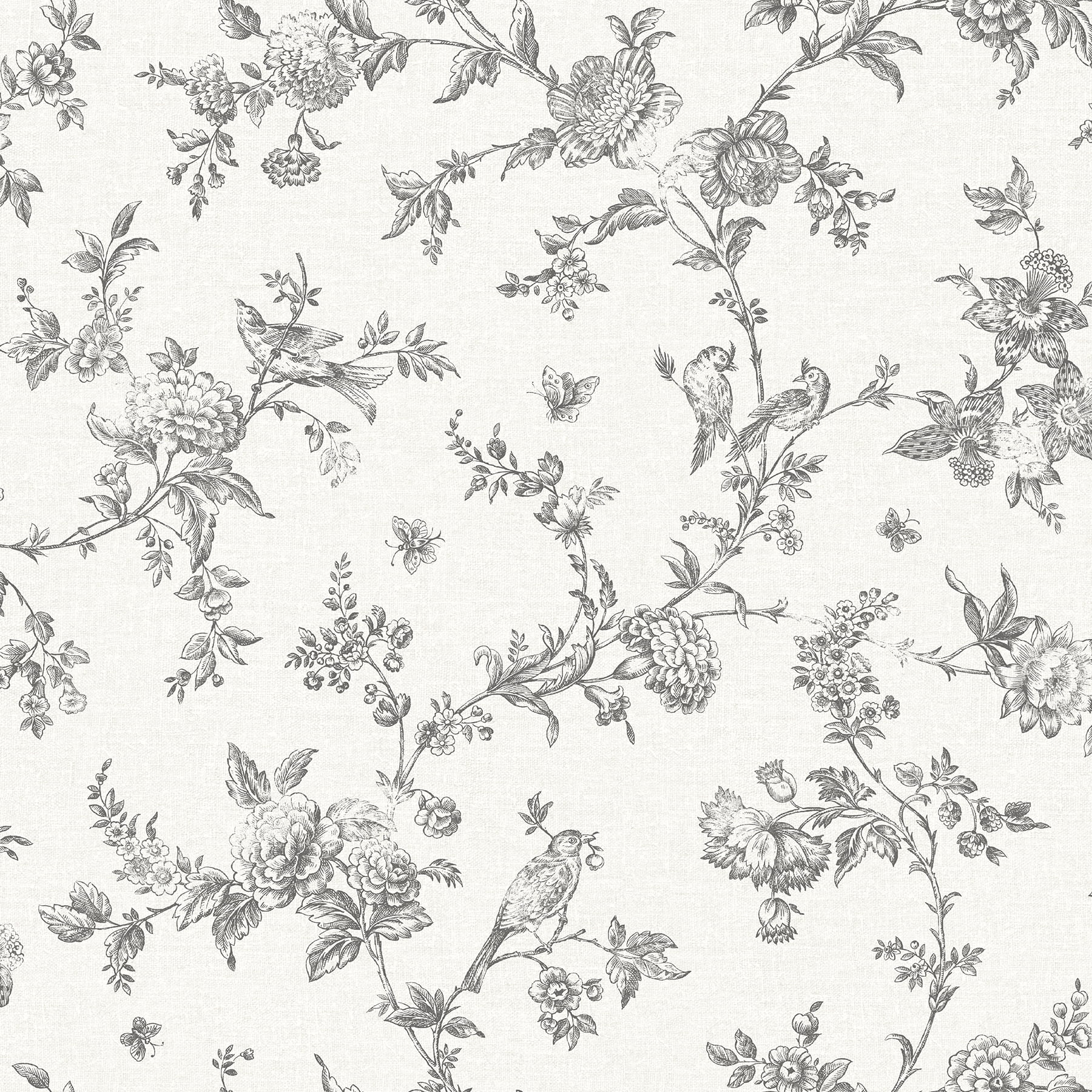 Chesapeake Nightingale Charcoal Floral Trail Wallpaper
