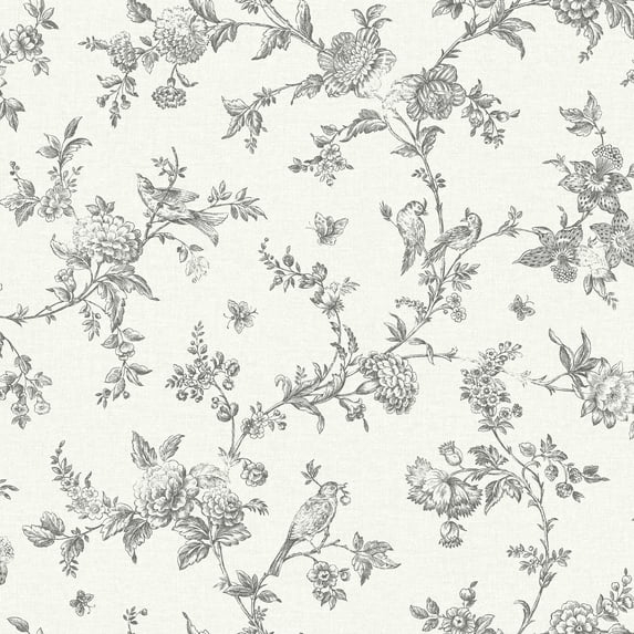 Chesapeake Nightingale Charcoal Floral Trail Wallpaper