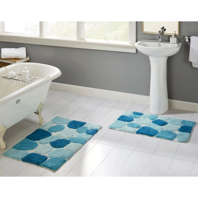 Chesapeake Pebbles 2 pc Arctic Blue Bath Rug Set (21"x34" & 24"x40")