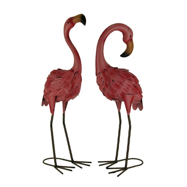 Chesapeake Set of 2 Decorative Metal Pink Flamingo Yard Statues