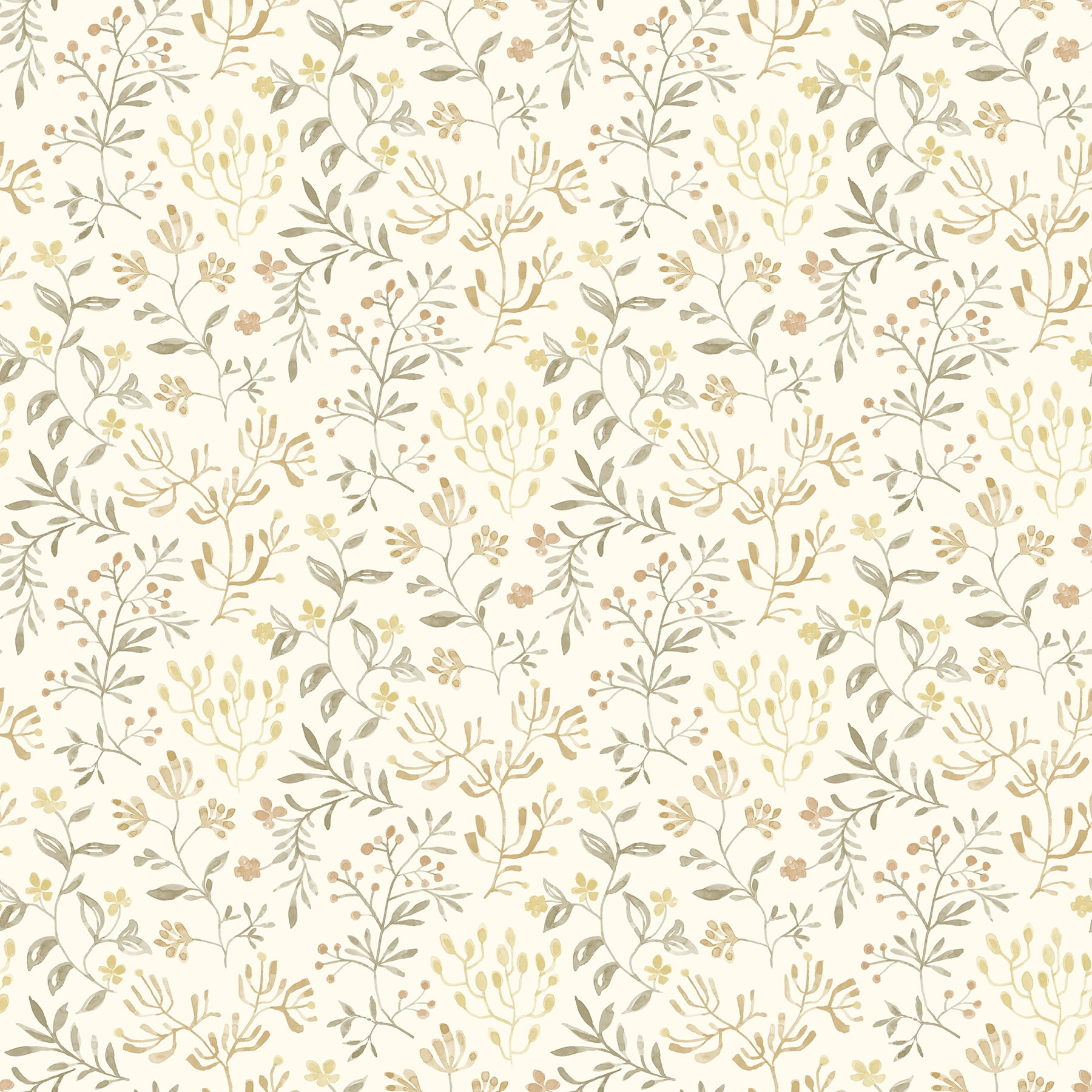 Chesapeake Tarragon Honey Dainty Meadow Wallpaper, 20.5-in by 33-ft