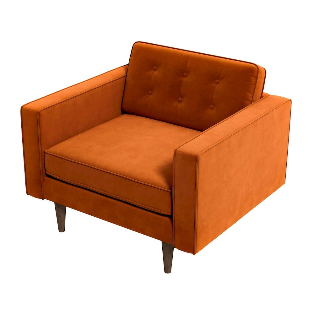Chester Mid Century Modern Style Tufted  Wide Velvet Armchair in Orange