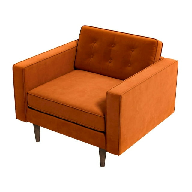 Chester Mid Century Modern Style Tufted  Wide Velvet Armchair in Orange