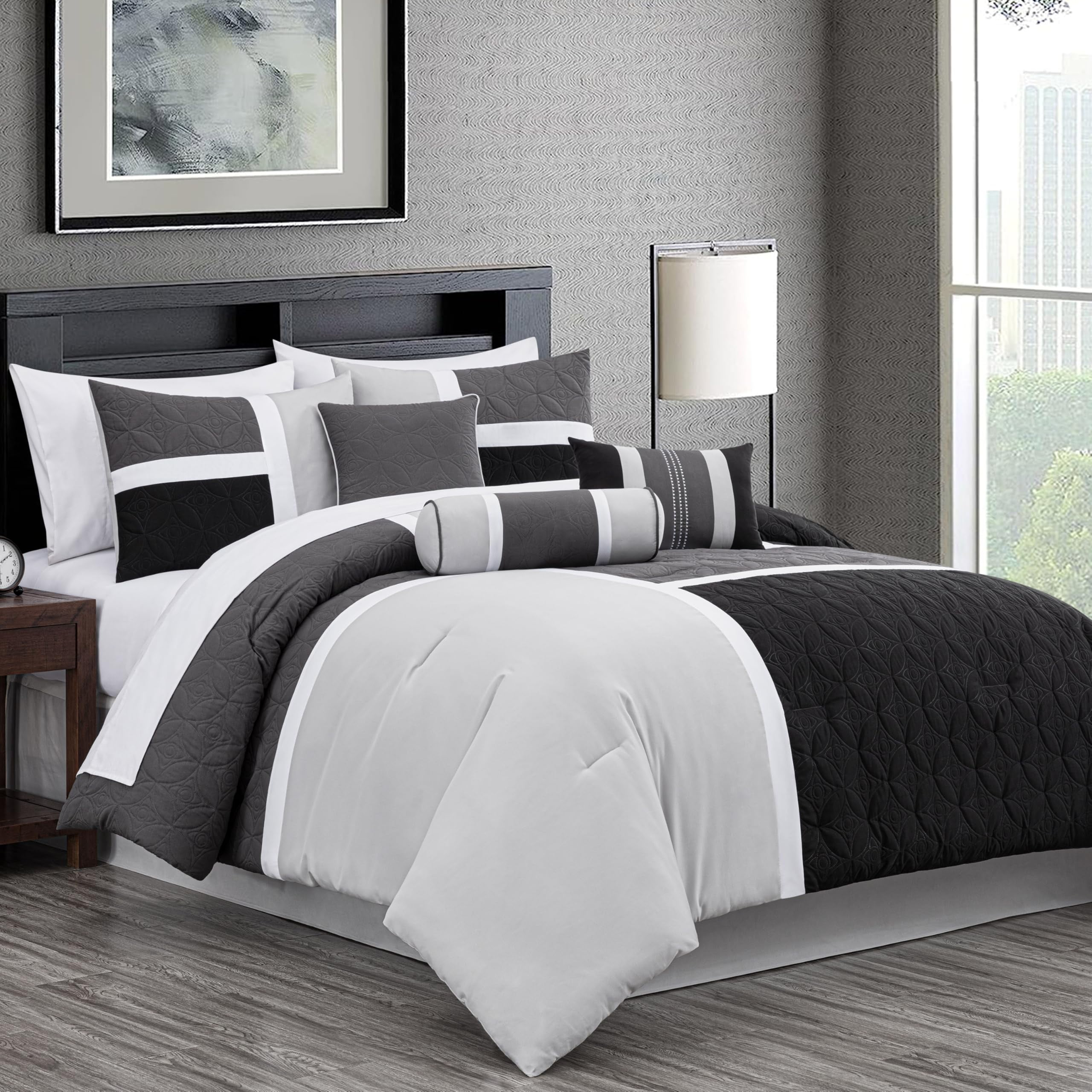 Chezmoi Collection Upland Patchwork 7 Piece Comforter Set