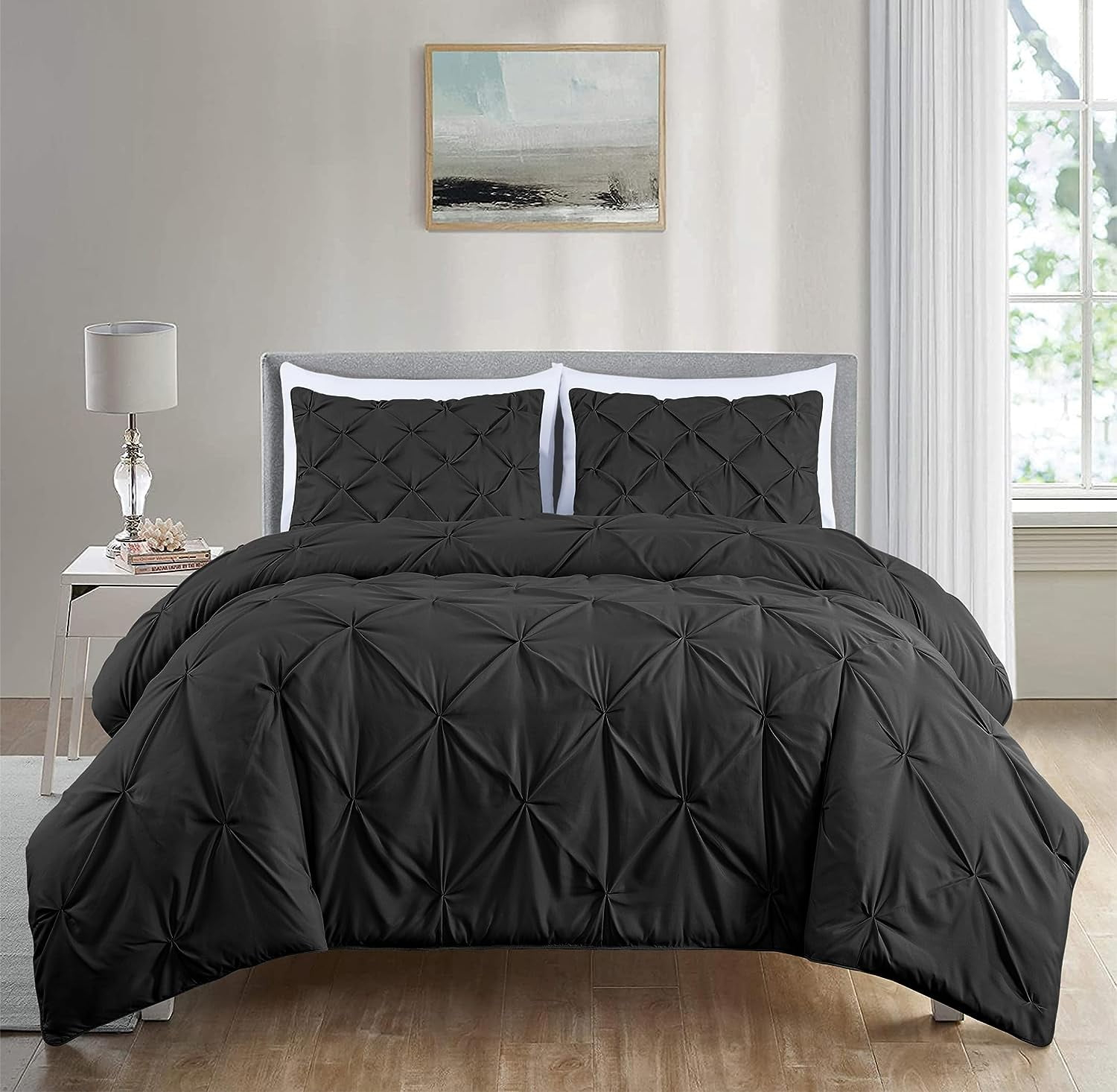 Berlin Black Full Microfiber Pinch Pleat Comforter Set