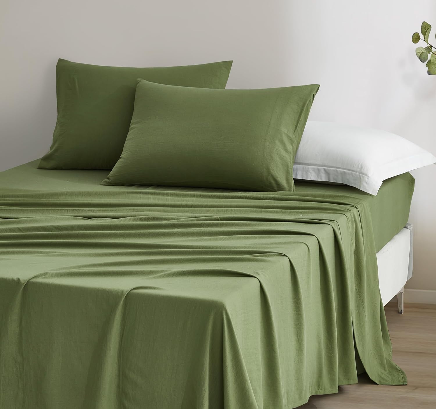 Chezmoi Collection Extra Soft Bed Sheets Set, Double Brushed Microfiber 14-Inches Deep Pockets, 4-Piece Sheet Set, Queen, Olive Green
