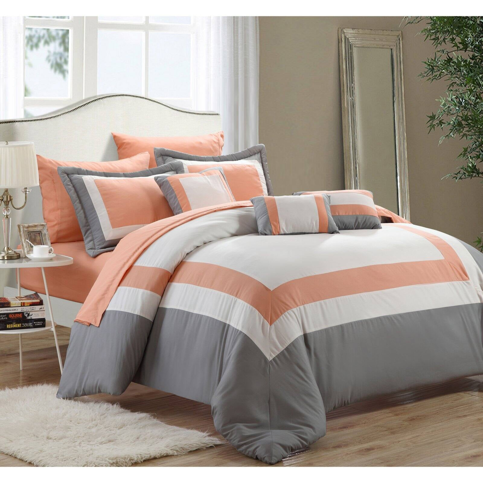 Chic Home 10-Piece Pink Color Block Comforter Bed in a Bag, Queen