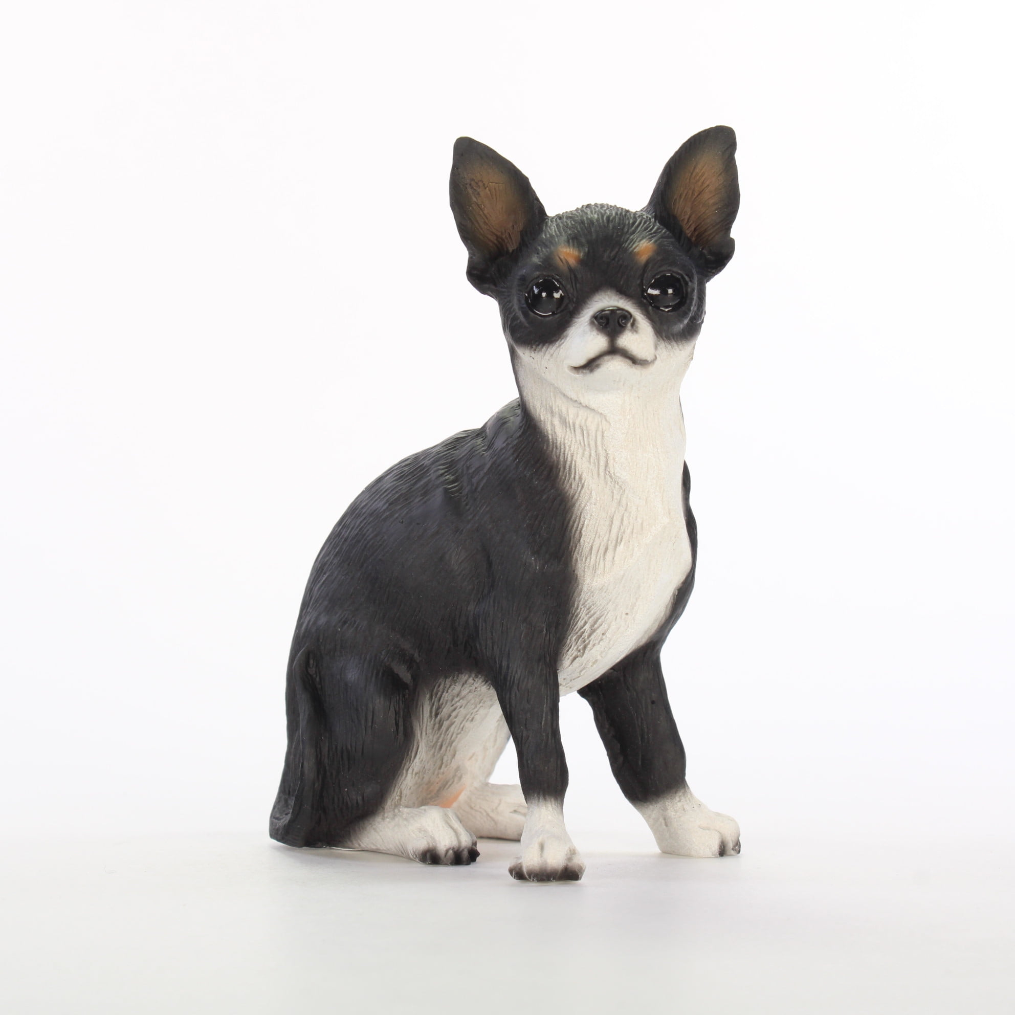 CHIHUAHUA Black White Dog Sits FIGURINE Resin DF06A