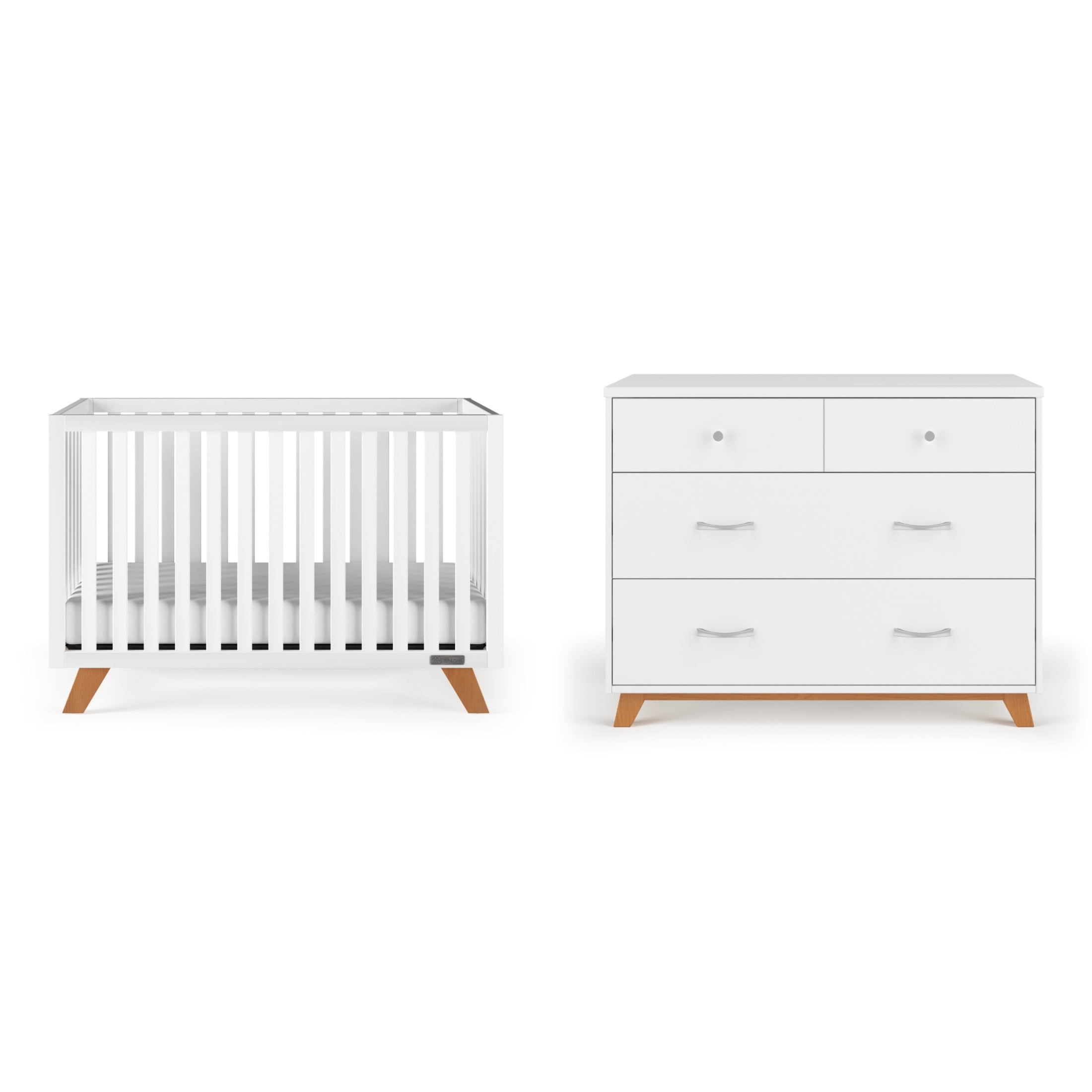 Child Craft SOHO 2 Piece Nursery Furniture Set, 4-in-1 Convertible Crib and Dresser (White/Natural)
