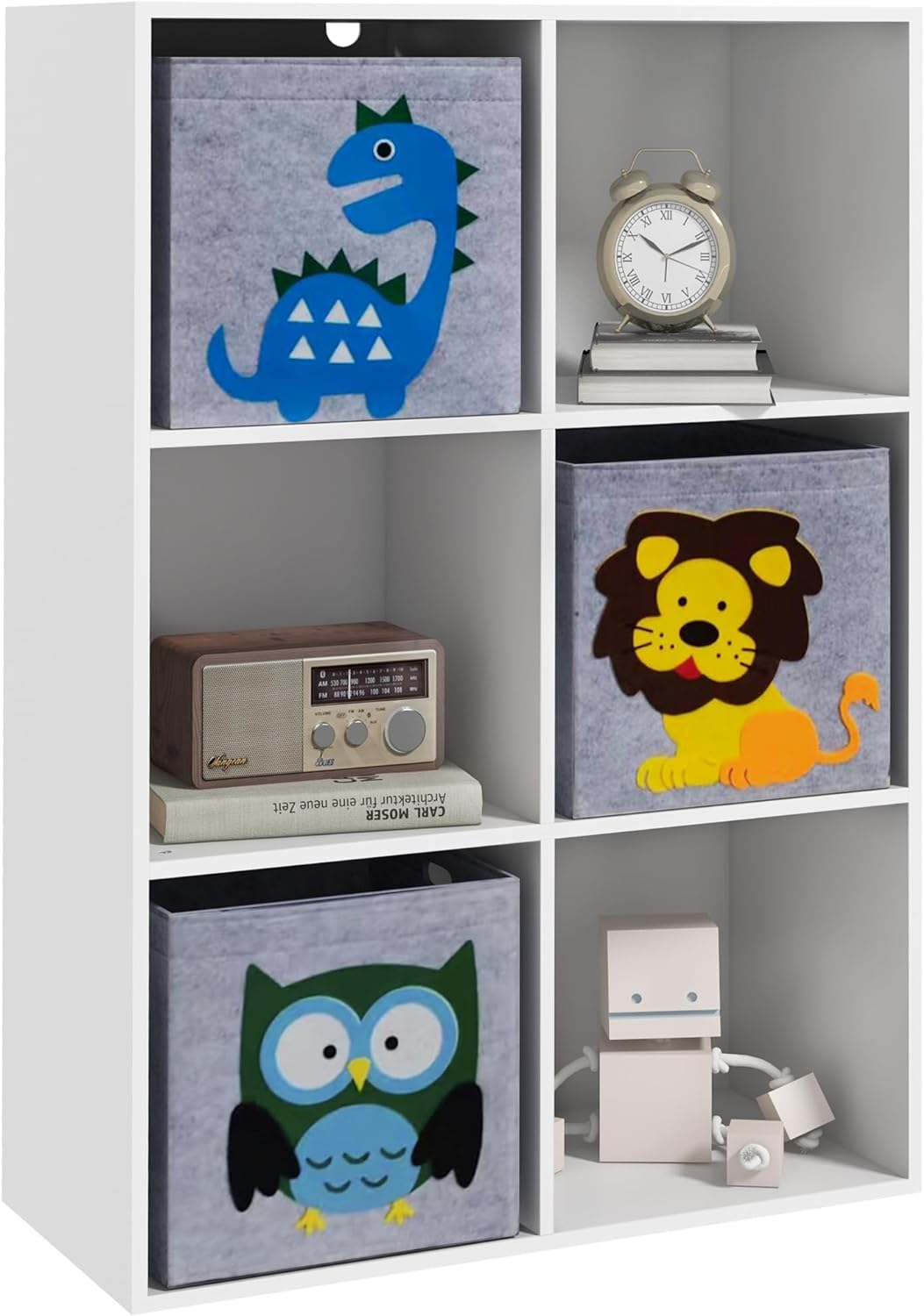 Children's Toy Organizer, Toy Storage with 3 Storage Bins and Cute Animal Design, Toy Shelf for Kids 3+ Years Old, White