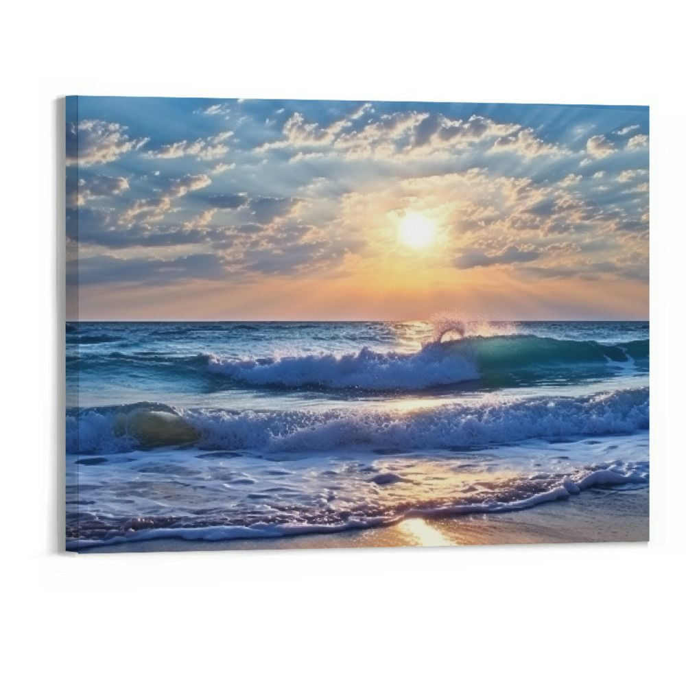 Creowell Wall Art Moon Sea blue Ocean Landscape Paintings Bedroom Canvas Art Print wall art for living room Paintings for Wall Decor and Home Decor -20x16 Inch