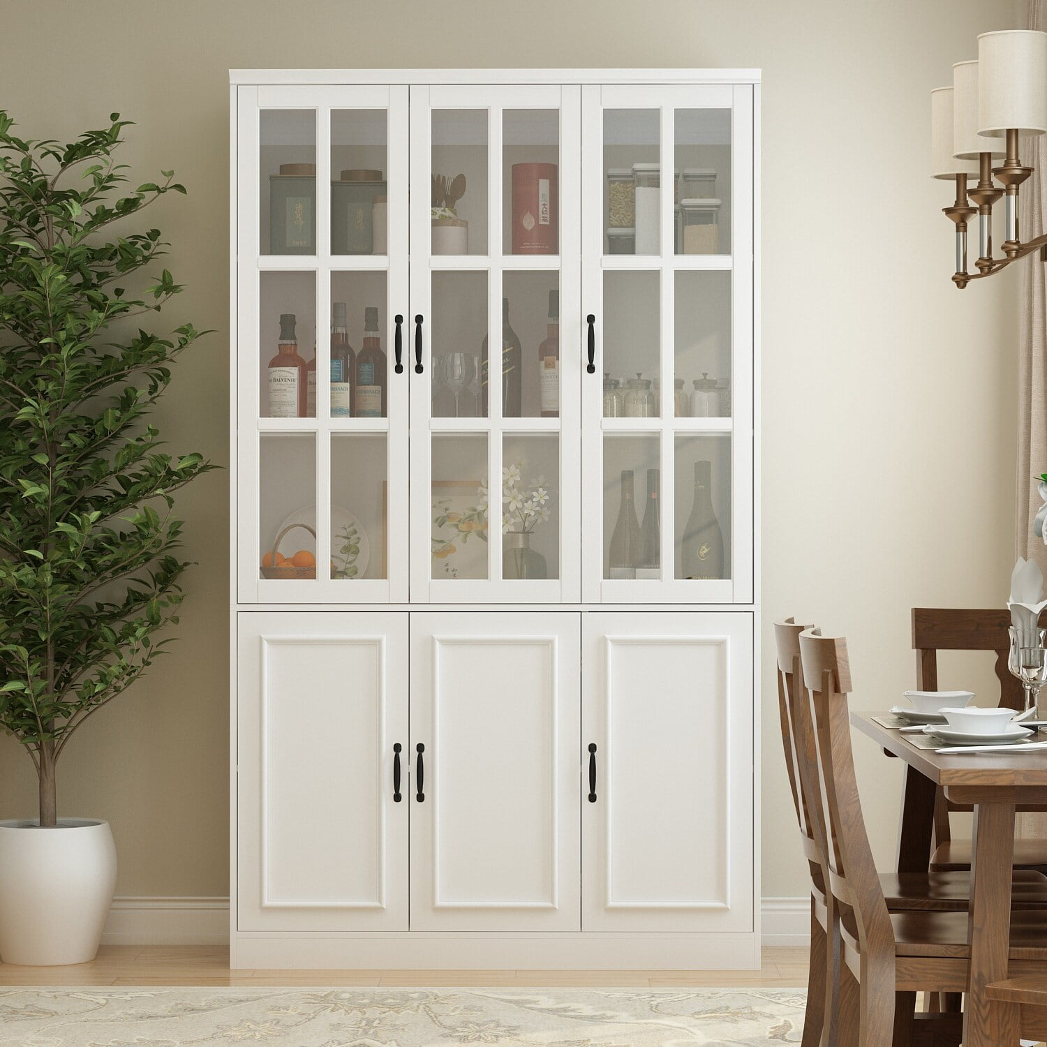 China Cabinet with Tempered Glass Doors Glass Door Storage Cabinet 47.2"W