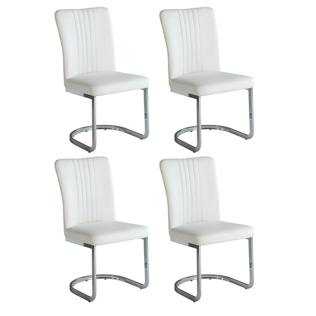 Chintaly Channel Back Cantilever Side Chair  - Set Of 4, White