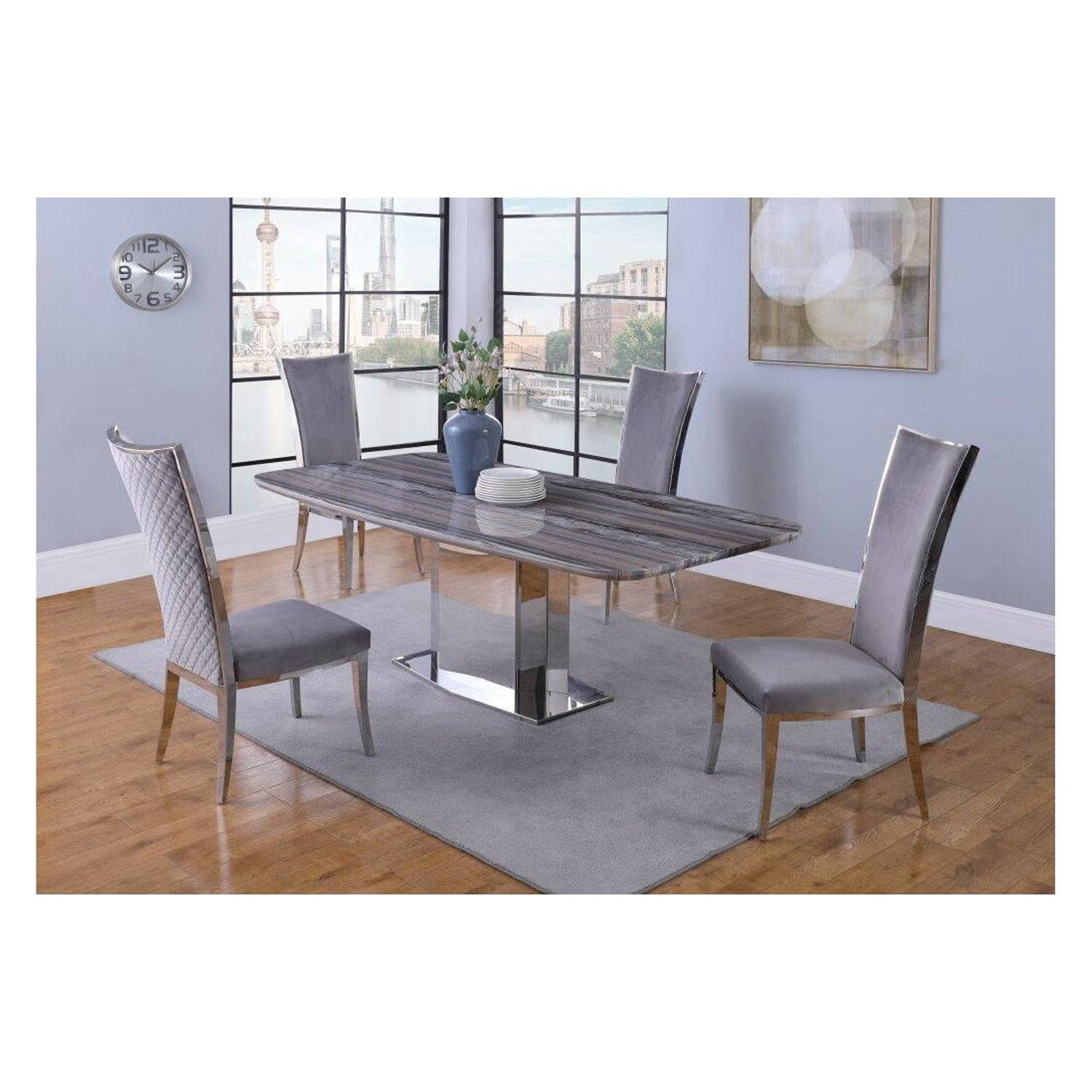 Chintaly High Back Upholstered Chair w/ Stainless Steel Frame