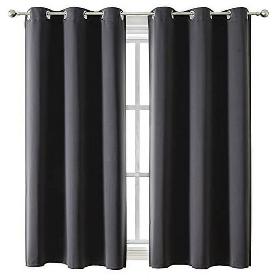 ChrisDowa Grommet Blackout Curtains for Bedroom and Living Room - 2 Panels Set Thermal Insulated Room Darkening Curtains (Dark Grey, 42 x 63 Inch)