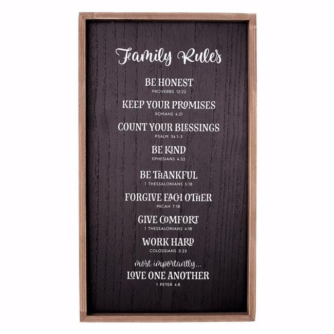 Inspirational Family Rules Black and Brown Wooden Wall Plaque