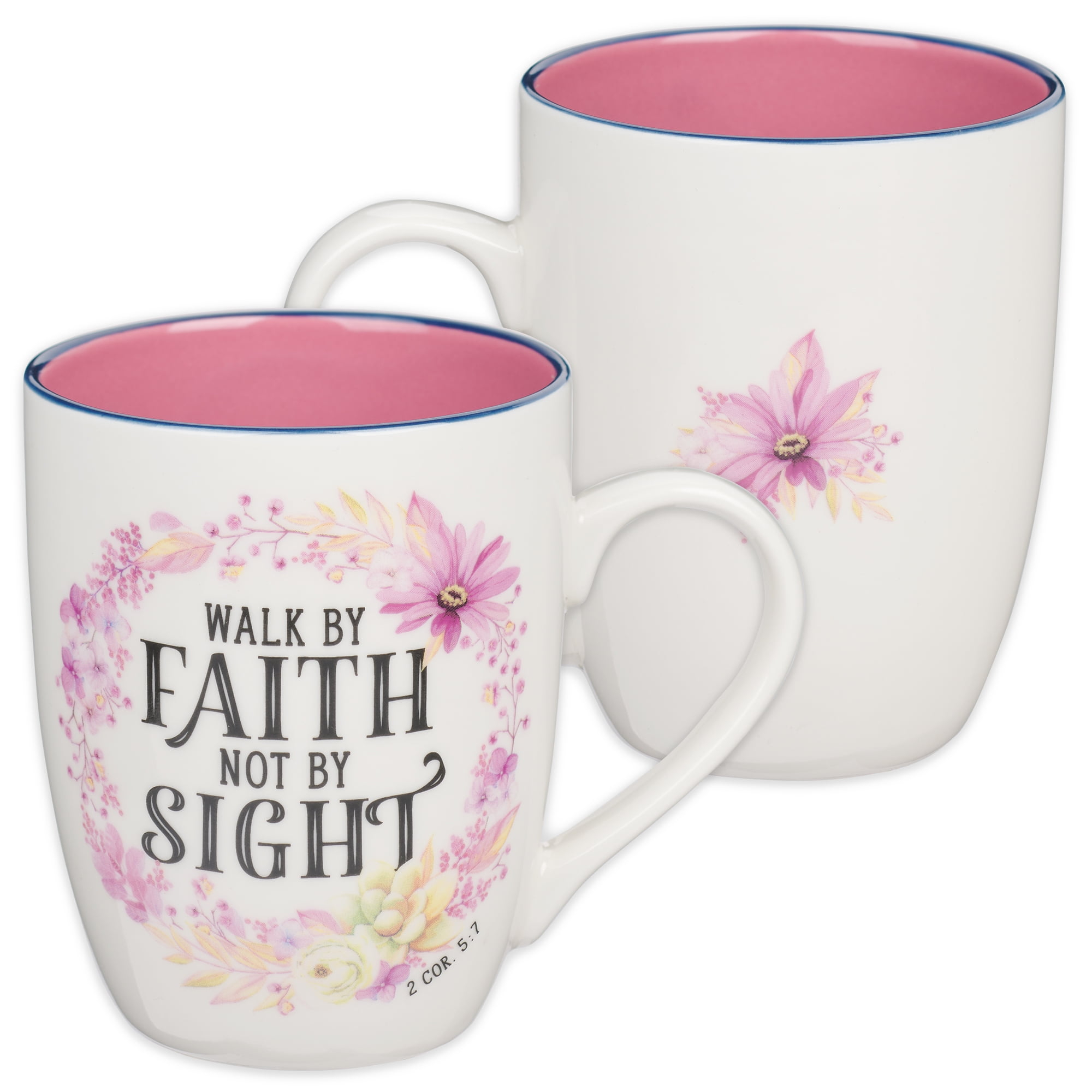 Christian Art Gifts Taza de Té y Café de Cerámica para Mujer: Camina por la Fe - 2 Cor. 5:7 Versículo Bíblico Inspirador, Rosa, 12, (Tapa Dura)