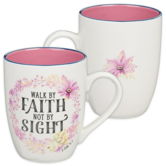 Christian Art Gifts Taza de Té y Café de Cerámica para Mujer: Camina por la Fe - 2 Cor. 5:7 Versículo Bíblico Inspirador, Rosa, 12, (Tapa Dura)