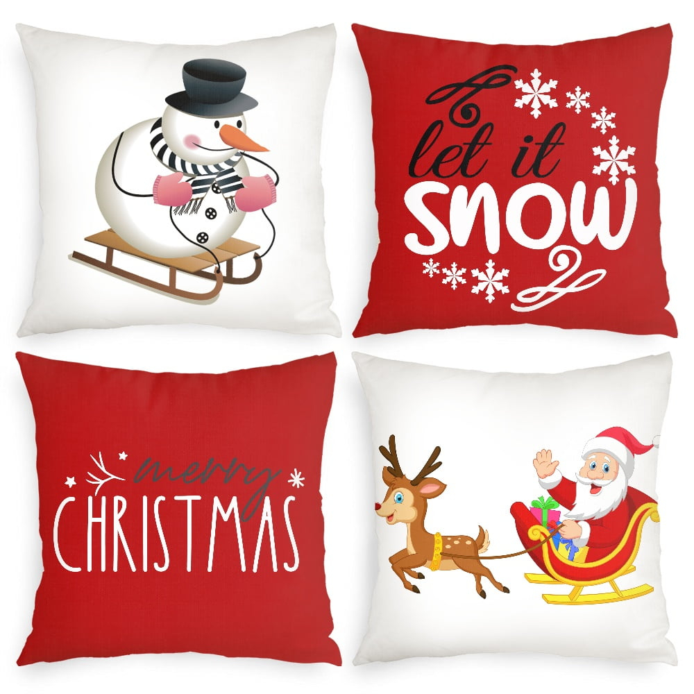 Christmas Decorations Soft Pillowcases 4 pieces 18"x18" Farmhouse Christmas Decorations Cushion Covers for Home Couch Bedroom Bed