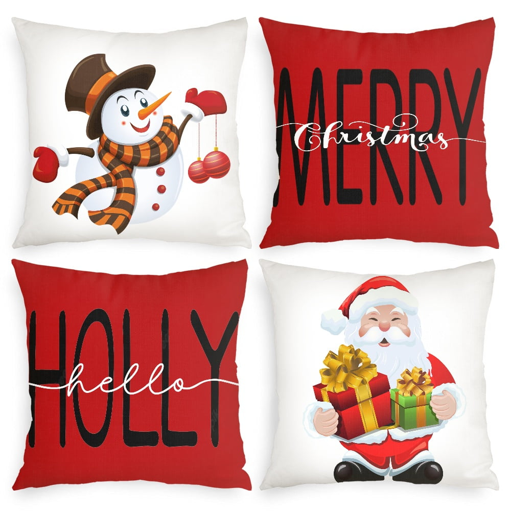 Christmas Decorations Soft Pillowcases 4 pieces 18"x18" Farmhouse Christmas Decorations Cushion Covers for Home Couch Bedroom Bed