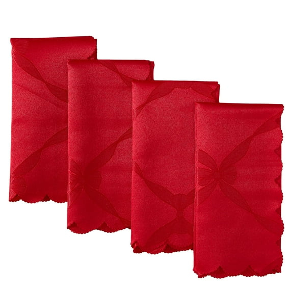 Christmas Holiday Red Ribbons and Bows Damask Set of 4 Fabric Napkins