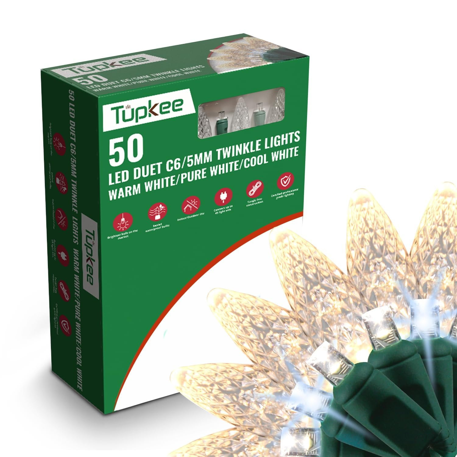 Christmas LED Duet C6/5mm Twinkle Lights  Champagne LED Bulbs - 8 of 50 Lights Twinkle - Professional Grade Indoor Outdoor  24.5 Feet Light String, Christmas Tree Sparkling Twinkling Holiday Decor