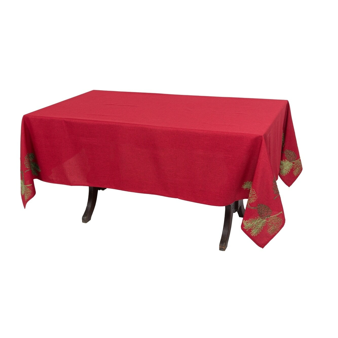 Christmas Pine Tree Branches Embroidered 60 by 84-Inch Tablecloth 70"x108"
