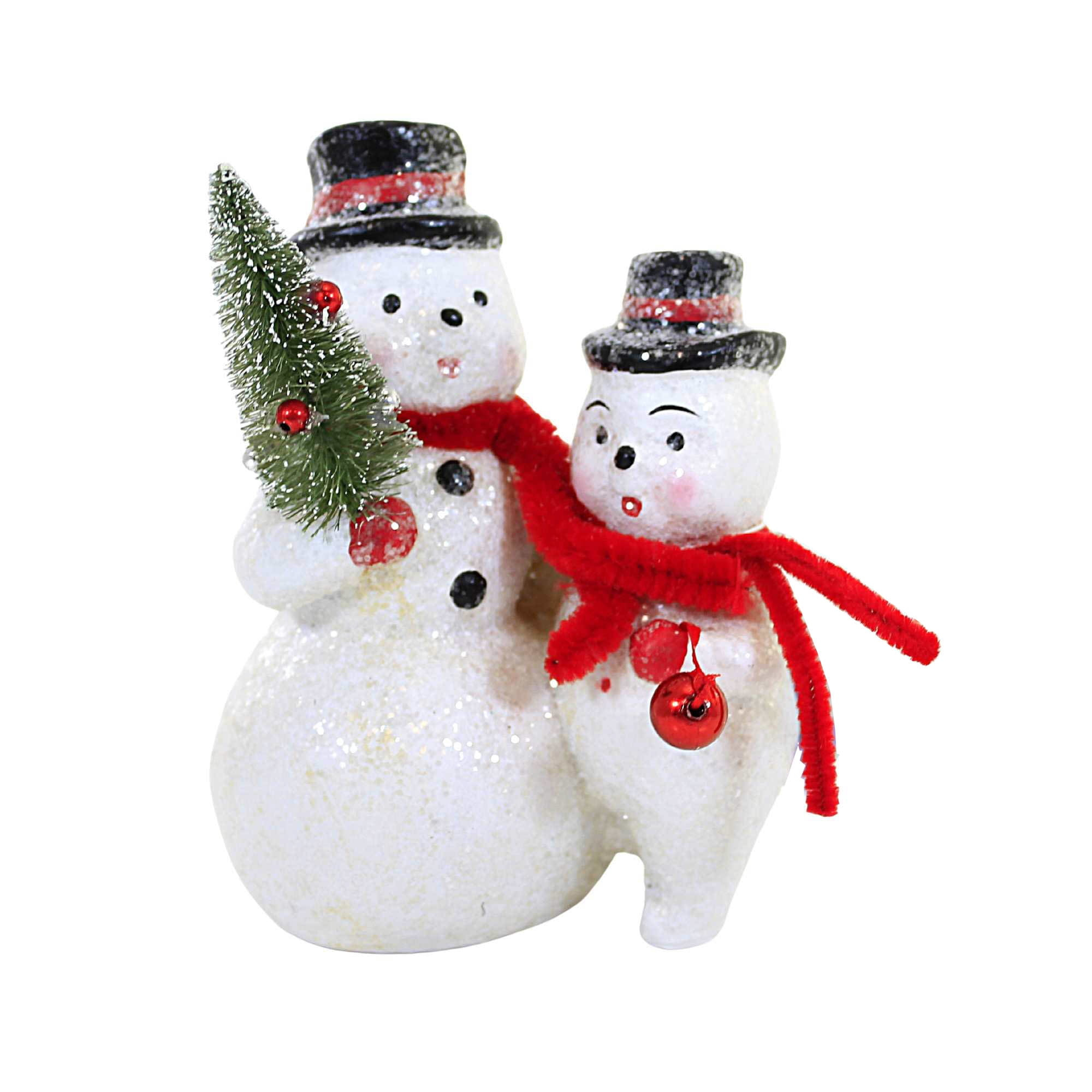 6.0 Inch Snowman Pair Winter Tree Glittered Figurines