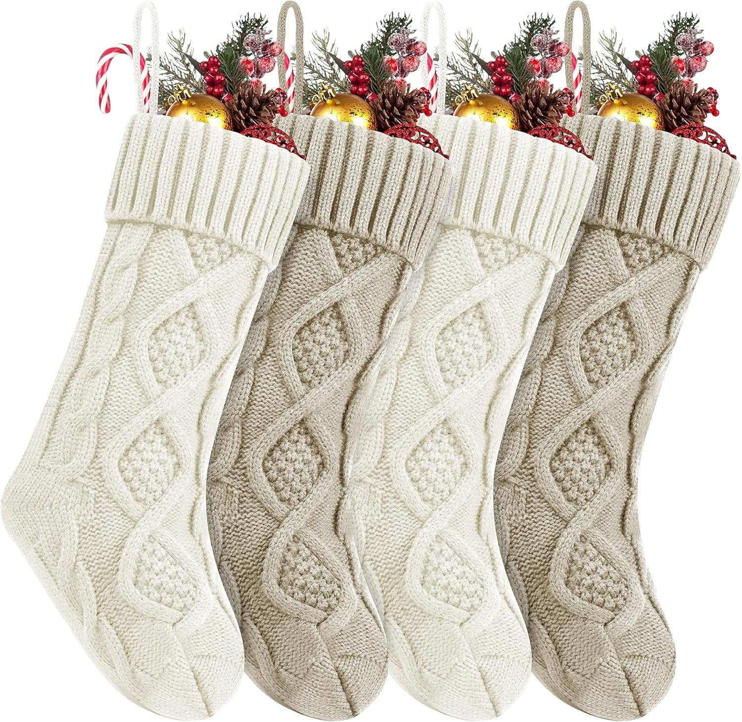 Christmas Stockings 18 Inches Large Size Cable Knitted Stocking Gifts & Decorations for Family Holiday Xmas Party