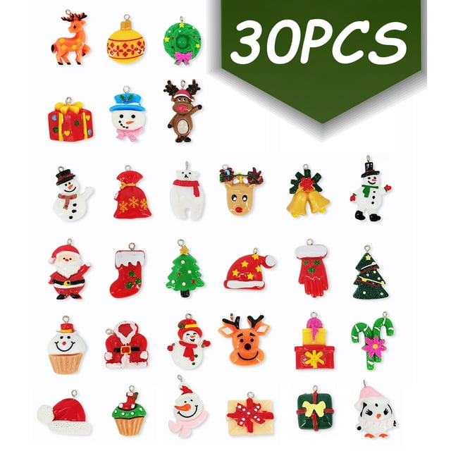 Christmas Tree Ornaments Decoration Mini Rustic Christmas Miniature Hanging Ornaments Resin Christmas Figurines for Xmas Party Multicolor 30Pcs
